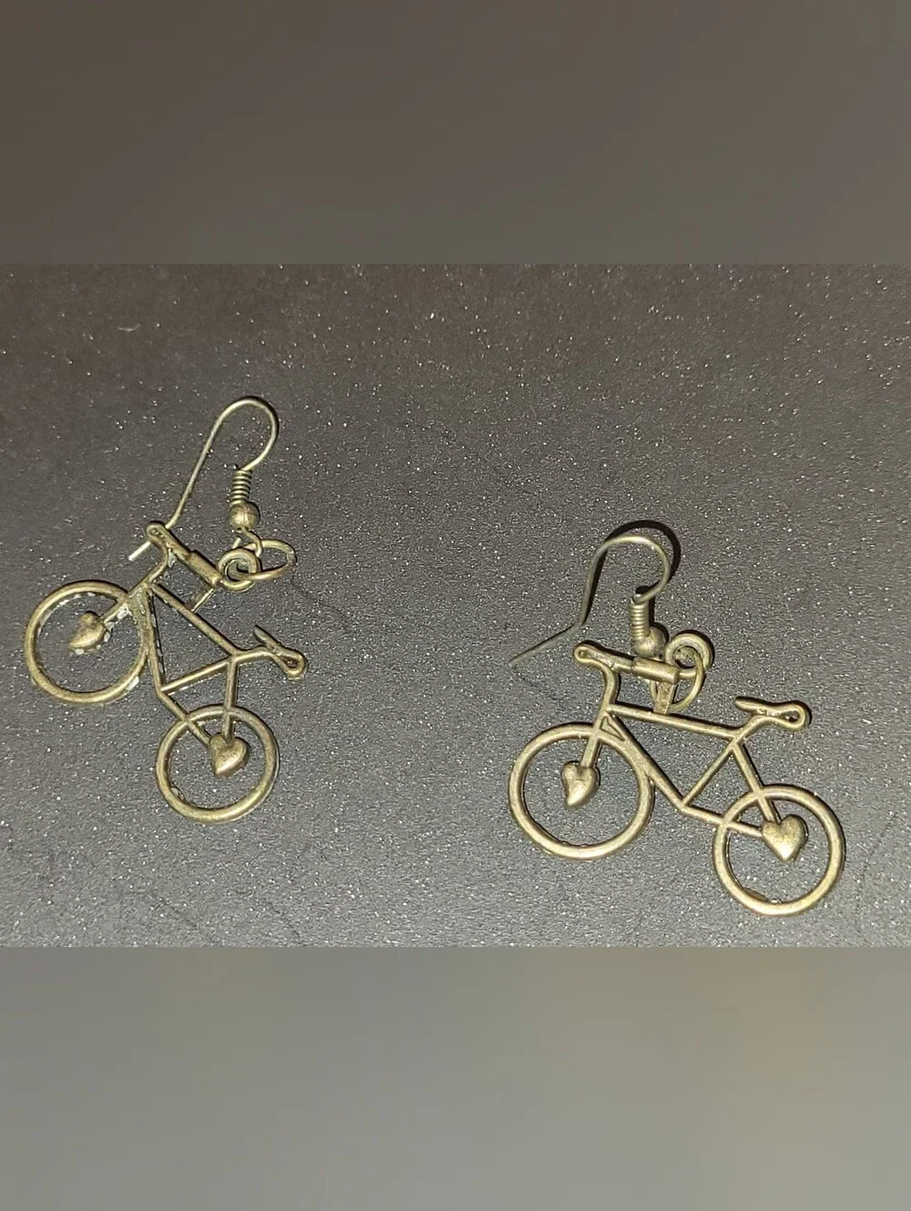 Antique Bronze Tone Bicycle Earrings | Heart Wheels Dangles
